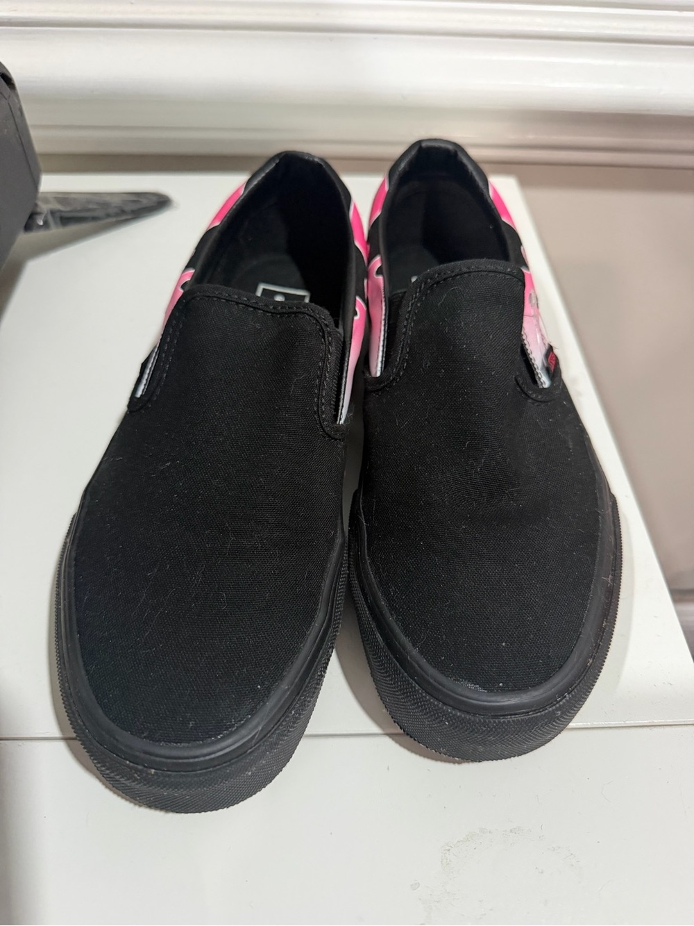 Vans Black Slip-On with Pink flames